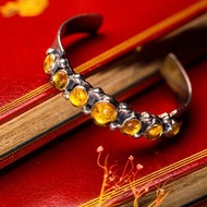 美國原住民黃水晶老銀手環 - 西洋古董首飾