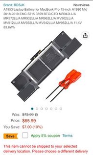 A1953 MacBook Pro 15” 2018/2019 Replacement Battery