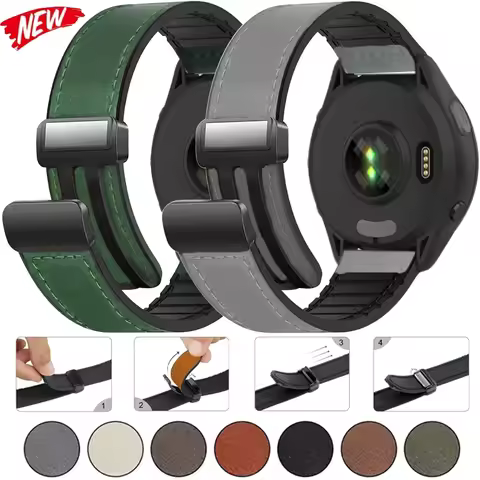 Leather+Silicone Strap For Garmin Approach S50 Vivoactive 6/5 Venu 3/2 Magnetic Wristband Garmin For