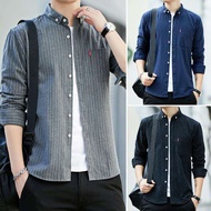 Shirt Men Spring Men's Shirt Trendy Casual Striped Long-Sleeved Shirt Loose Cotton Business Slim-fit