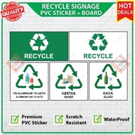 Recycle Signage, Recycle Paper, Glass & Plastic ⛔ (Sticker Only /  Sticker + Board)