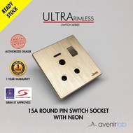 reTouch Ultra Rimless 15A Round Pin Switch Socket With Neon SIRIM Approve [GOLD]
