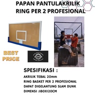 NBA papan pantul basket akrilik 20mm ring per 2 dunk 180x120cm