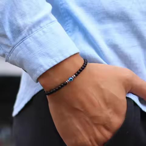 Classic Beaded Bracelet Men Apparel Accessories Evil Eyes Natural 4mm Howlite Tiger Eyes Stone Wrap 