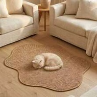 1pc, Washable Non-Slip Camel Color Asymmetric Six-Petal Pineapple Circle Decorative Rug, Faux Sisal 