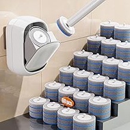 CTIME Disposable Toilet Brush with Holder, White Plastic, 60 Brush Heads, Cylindrical Design, 4.3x3.