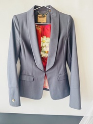 🇬🇧 Ted Baker 灰色女裝西裝外套 內襯花花圖案 Authentic Ted Baker Grey Wool Blazer/ Size 0 /Like New