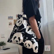 Reka bentuk niche gaya jepun panda gari beg bahu beg seni kanvas beg