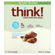 Think !, High Protein Bars, Sea Salt Almond Chocolate, 10 Bars, 1.94 oz (55 g) Each