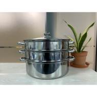 32cm Large 3 Tier Steamer Pot with Tempered Glass Stainless Steel Wok