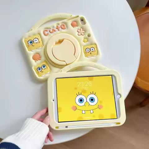 For Samsung Galaxy Tab S6 A7 Lite A8 A9 Plus 8.7 10.1 11 inth Cute 3D Cartoon SpongeBob Silicone Kid