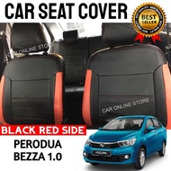 Perodua Bezza 1.0 Seat Cover PVC Leather Black with Red Side Cushion Cover