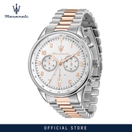 【2 Years Warranty】 Maserati Tradizione 45mm White Silver Dial Mens Chronograph Quartz นาฬิกาข้อมือ R