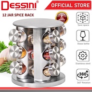 DESSINI ITALY 12 IN 1 Rotating Spiral Spice Tower Rack Glass Bottle Organiser Salt Storage Jar Condi