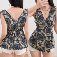 Lovito Boho Tribal Print Drawstring Structure Line Pattern Tank Top for Women L109MD543