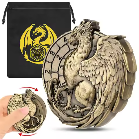 Vintage Griffon Pattern Metal Dice Spinner 7-In-1 Dice Turnable Fingertip Roller Rpg Gaming Accessor