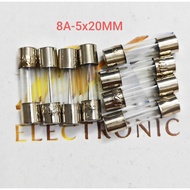 (Combo of 10 pieces) 8A fuse 5 x 20mm 8A glass tube fuse (combo)