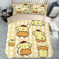 XY Sanrio Pompompurin 3IN1 Bed Sheet Quilt Cover Pillowcase Bedding Set Home Bedroom Washable Cute S