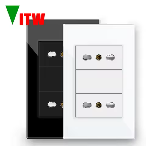 Italy Type L Power Socket，16A 250V 2-Pin+Earth, 120x72mm Modern Crystal Glass Shuttered for Home Hot