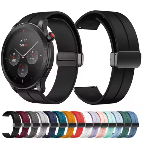 22mm Silicone Magnetic Folding Buckle Strap For Amazfit GTR4 band For Amazfit GTR3 GTR2 Stratos 3 GT