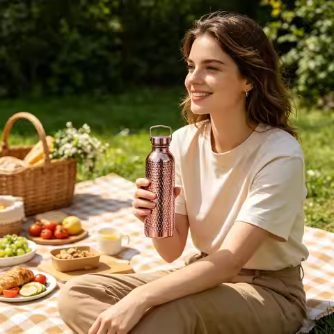 Pure Copper Water Bottle 800ml Portable Stainless Steel Insulated Drinkware Copper Bottle for Drinki