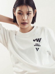 เสื้อยืด VOLT รุ่น Momentum 001 | คอลเลคชั่น VW25 | เสื้อยืดผู้หญิง สีขาว ผ้าคอตตอน สกรีนลาย BUILD F