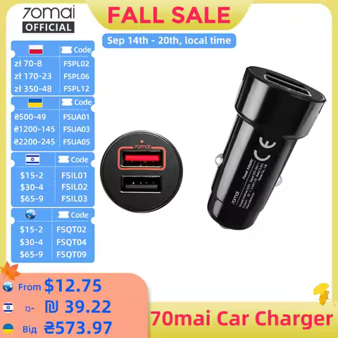 70mai Dual USB Car Charge Mini 2 USB Port 70mai Car Charger 70MAI Dual USB Car Adapter for All 70mai