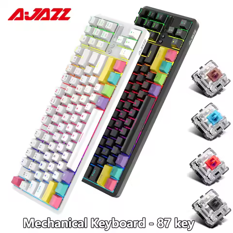 Ajazz K870T Black Bluetooth Wireless Keyboard 87 Keys Black Blue Red Brown Switch RGB Backlit Gamer 