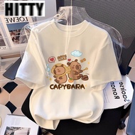 HITTY Woman baju wanita baggy shirt woman CUTE CAPYBARA print T-shirt 100%Cotton woman tshirt oversi