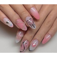 Gel Nails Pink And White Heart Very Cute y2k