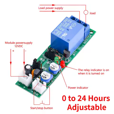 JK11 Adjustable Cycle Timer Delay Relay Module DC 5V 12V 24V On/Off Switch Power Supply 0-24 Hours C