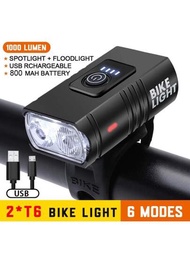 Usb可充電t6 Led自行車燈,6種模式mtb手電筒自行車前燈