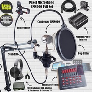 COD Paket Microphone BM8000 Full Set Plus Soundcard V8plus + Holderphone + Phantom Power Kabel Xlr to Xlr+ Converter Gitar FREE Headphone dan Splitter