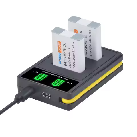 PowerTrust 1500mAh NB-13L NB13L Battery+LED Dual Charger with Type C Port for Canon PowerShot G5X G7