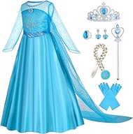 Elsa Dress Up for Girls - Frozen 2 Princess Costume for Kids with Crown,Wand,Gloves for Party/Cosplay/Wedding