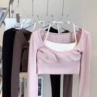 【MAGGIEYOGA】(Fixed Padded) Woman Sports Top Sexy Halter Skin-friendly Long Sleeves Gym Pilates