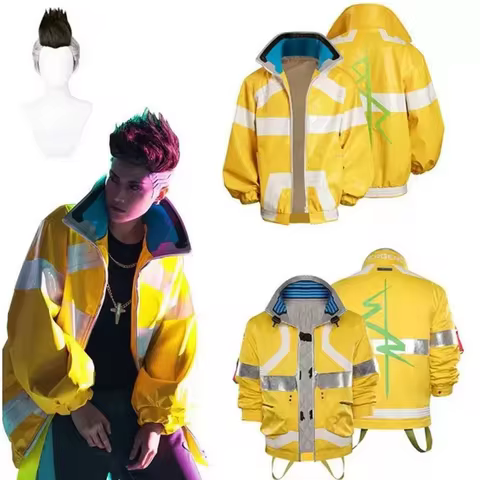 Cyberpunk Edgerunners David Martinez Cosplay Jacket Yellow Hooded Coat with Anime Convention Hallowe
