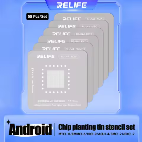 RELIFE RL-044 58PCS Android CPU Series Chip Planting Tin Steel Stencil Set Android CPU Tinned for An