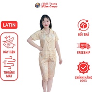[E76] - Women's mid-length design set with white pattern, latin silk material