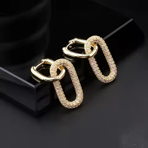2025 Fashion Geometric Oval Rectangle Hoop Earrings For Women Zircon Wedding Jewelry Elegant Dangle 
