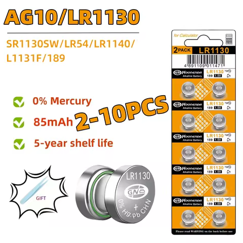 2-10PCS AG10 LR54 1.55V 85mAh Cell Coin SR54 389 G10189 LR1130 SR1130 V10GA Alkaline Button Batterie