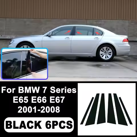 For BMW 7 Series E65 E66 E67 2001-2008 Piano Black B C Pillar Stickers, Easy Install PC Window Trim 