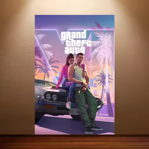 GTA 6 Poster Grand Theft Auto VI Game Poster Canvas Wall Art Painting Game Room Wall Decor Bedroom W