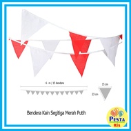 MERAH ! (6 Meters) Red and White Triangle Flags, colorful triangular cloth flags, pennant flags, tri