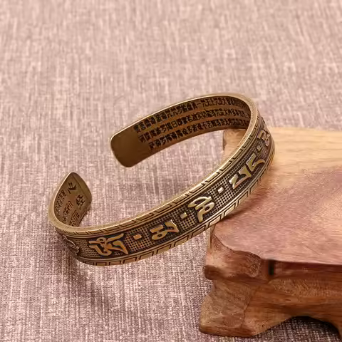 INGX Copper Nepal Tibetan Buddhism Cuff Bracelet Men Women Spiritual Om Mani Pedme Hum Bracelet & Ba