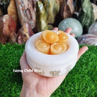Bat Tu Bao white jade size 10cm (including 01 bowl + 09 gold bars + 01 wooden base)