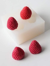 1入組四腔草莓造型矽膠模具適用於蛋糕,結冰,水果,蠟燭,香薰,DIY烘烤材料