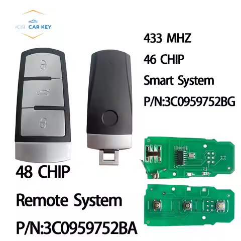 YOSE P/N:3C0959752BG 3C0959752BA 3 Buttons ID46/ID48 Chip 433MHz Smart Remote Car Key For VW Passat 
