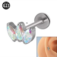 1 Piece Crown Shape G23 Titanium Internernally Thread Hypoallergenic Flat Head Labret Stud Cartilage