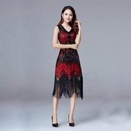 ชุดเดรสวินเทจ Great Gatsby ชุดเดรสปาร์ตี้1920Sเสื้อคอวีสไตล์เลื่อมแขนกุดประดับลูกปัดสไตล์วินเทจ1920ช